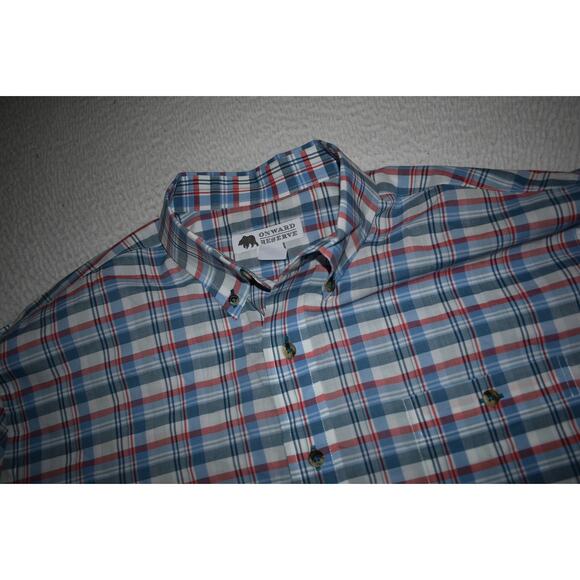 Onward Reserve Spring Dress Shirt Mens Size Large Blue Plaid Short Sleeve - Picture 5 of 7